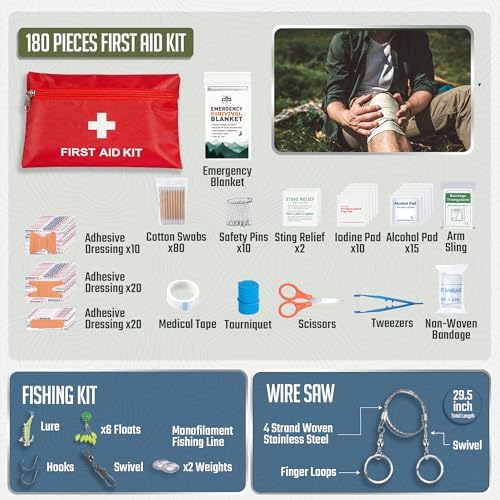 Monterra Survival Kit, 250 Pcs, Emergency Gear and Supplies, First Aid, Bug Out Go Bag, EDC, Molle System Backpack, Hiking, Camping