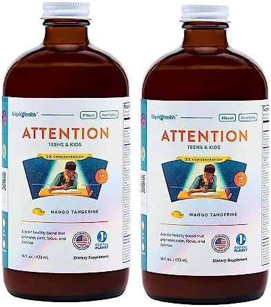 LIQUIDHEALTH Attention Liquid Multivitamin for Kids & Teens - Improves Memory Retention, Concentration, Focus, Mood, Relaxation & Calming - Made in the USA, Great Taste, Vegan, Sugar-Free (16 oz)