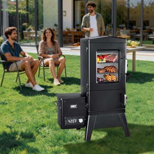 Vertical Pellet Smoker with Cover & Meat Probe, 4-Rack Electric BBQ Smoker Grill, 616 sq in Cooking Space