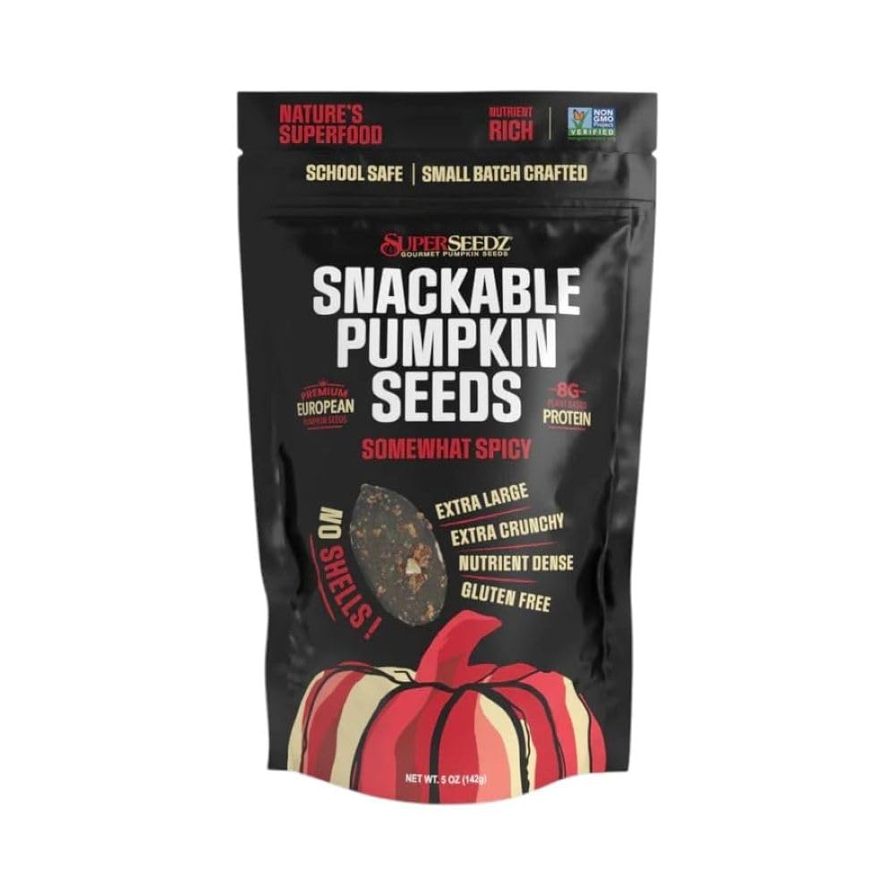 SuperSeedz Dry Roasted Pumpkin Seeds with Sea Salt w/8g Protein (5oz Bag) | Nn-GMO, Gluten-Free, Keto Snacks – Nut-Free & School Friendly Organic Pumpkin Seeds – Large European No Shell Pepitas