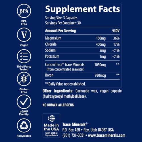 Trace Minerals ConcenTrace Ionic Trace Mineral Tablets, 90 Tablets | 70+ ionic trace minerals, Great Salt Lake sourced, Supports bones, joints