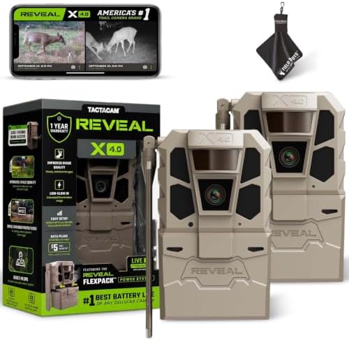 TACTACAM Reveal X 4.0 Cellular Trail Camera (2-Pack) + Microfiber Cloth | 4K Photo & 1080p Video, Industry-Best Battery Life, Built-In GPS, Live View