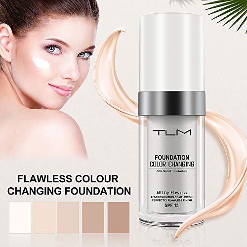 TLM Colour Changing Foundation, 2Pack Flawless Color Changing Foundation Makeup Base Moisturizing Liquid Foundation for Women, Concealer Cover