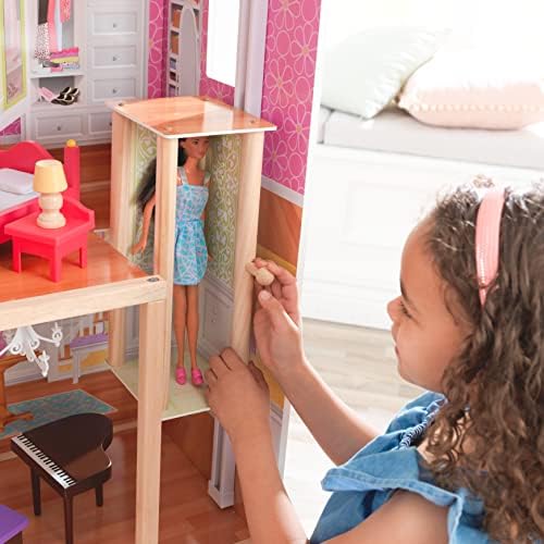 KidKraft Majestic Mansion Wooden Dollhouse with 34 Pieces, Working Elevator | 4 Feet Tall, Garage, 4 Floors, 8 Rooms, Attic Nursery