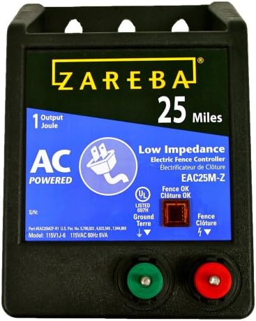 Zareba 25 Mile AC Powered Low Impedance Electric Fence Charger - Plug In Fence Charger - Contain Bulls, Cattle, Dogs, Exotics, Horses & More - Keep Predators Out - EAC25M-Z