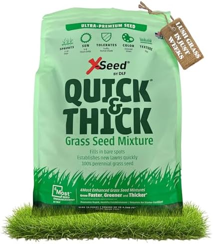 X-Seed Ultra Premium Quick and Thick Lawn Seed Mixture – Rapid Germination for Any Lawn, Dense Coverage in Sun to Shade, High-Traffic Areas, Fescue, Kentucky Blue, & Perennial Ryegrass Blend, 3lb Bag