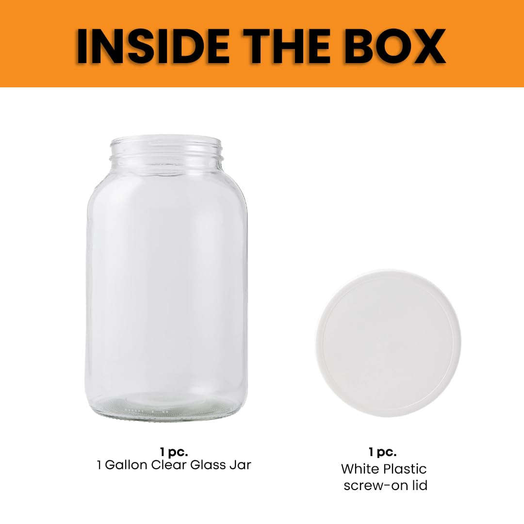 4-Pack 1 Gallon Glass Jar with Lid | Wide Mouth Food Storage Canisters | Heavy-duty Glass Jars with Airtight Lid for kombucha, pickling, canning, fermentation, cider, wine and bulk pantry storage