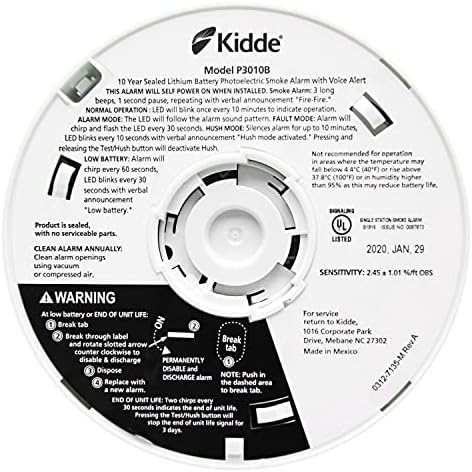 Kidde Smoke Detector, 10-Year Battery, Photoelectric Sensor Smoke Alarm, White