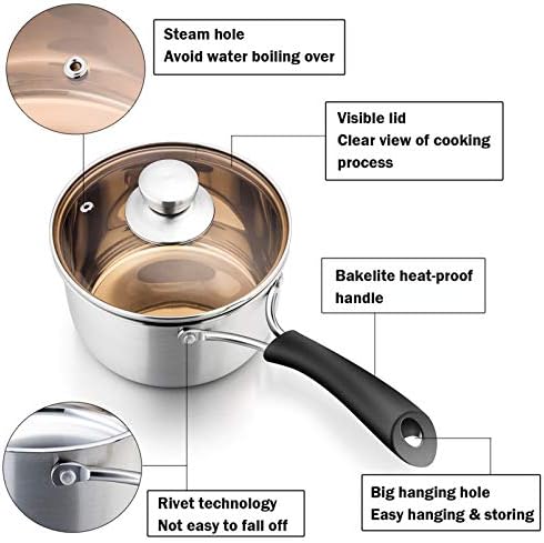 P&P CHEF 1 Quart Sauce Pan With Lid, Small Pot Saucepan, 1 Pc