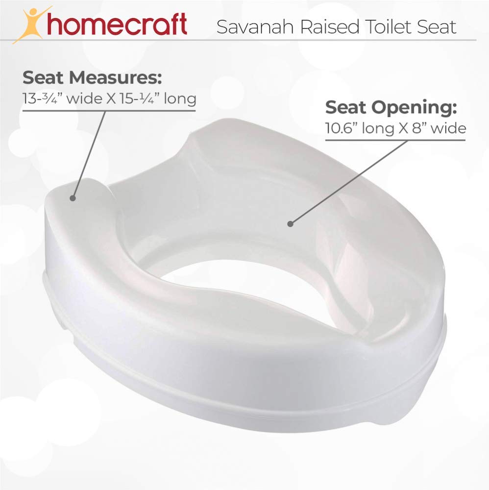 Homecraft Savanah Raised Toilet Seat 2" with Lid, Elongated & Elevated Lock Seat Support for Elderly, Handicapped and Disabled Users, White Colour | Elevated toilet seat riser for seniors and elderly; universal fit for most standard toilets, portable and…