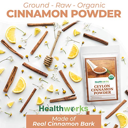 Healthworks Superfoods Organic Ceylon Cinnamon Powder 1 lb Ground Raw Vegan | Organic, Ceylon, Ground, Blood Sugar Support, Non-GMO, Vegan, Keto, For Baking, For Cooking, For Tea, Anti-Inflammatory