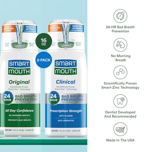 SmartMouth Original & Clinical Zinc Activated Mouthwash Bundle - All-Day Bad Breath Prevention & Healthy Gum Support - Instant Fresh Breath - Sugar
