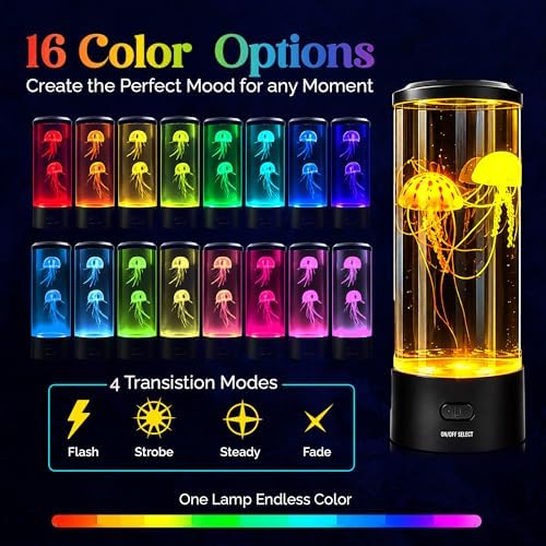 Brewish Jellyfish Lamp, 16 Color Options, 4 Mode Lifelike Jellyfish Aquarium, Electric Jellyfish LED Night Light, Fake Aquarium, Home Decor