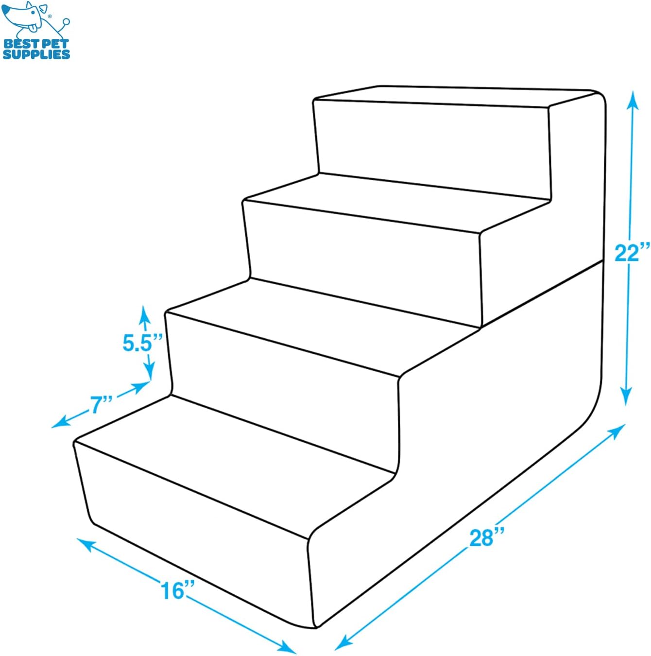 Best Pet Supplies Non-Slip Foam Dog Stair & Pet Ramp, Balanced Indoor Step Support - Foldable Stair, Ash Gray Linen,3-Step