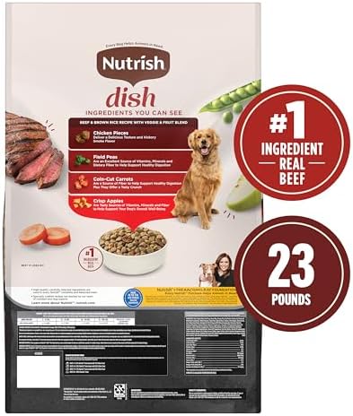 Nutrish Dish Dry Dog Food, Beef Recipe, 11.5 lb. Bag (Rachael Ray) | Made with Brown Rice and Veggies & Fruit Blend, Veterinarian Reviewed Formula, Complete & Balanced Nutrition For Dogs