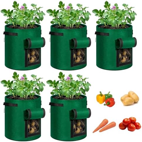 VIVOSUN 5-Pack 7 Gallon Potato Grow Bags, Roll-up Harvest Window