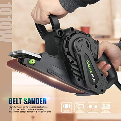 GALAX PRO 1010W Belt Sander, 120-380 RPM 6-Variable Speed Settings | Electric Sander with 5 Sanding Belts(76x533 MM), Dust Bag,for wood