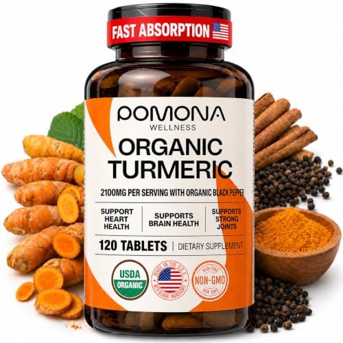 Pomona Wellness Organic Turmeric Supplement 2100 mg, 120 Tablets