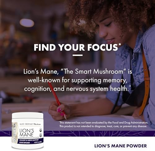 Host Defense Lion's Mane Powder - Brain Health Support Supplement - Mushroom Supplement to Support Focus & Memory Function - Immune & Nervous System Support Supplement - 3.5 oz (66 Servings)*