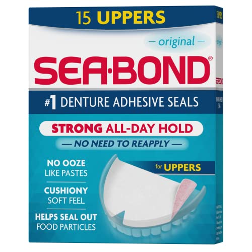 SEA BOND Denture Adhesive Seals, Original, Uppers, 30 Count (1 Pack) | Zinc-free denture adhesive seals for all-day hold. Soft cushiony seal without mess or ooze. Provides comfort and confidence.