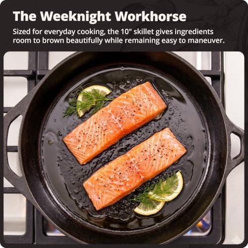 Greater Goods 10" Cast Iron Skillet, Smooth Surface, Nonstick-Like Release | Polished & Precision-Milled, 100% Organic Flaxseed Oil, No Synthetic Coating, Oven, Grill, Induction Ready, Pre-Seasoned