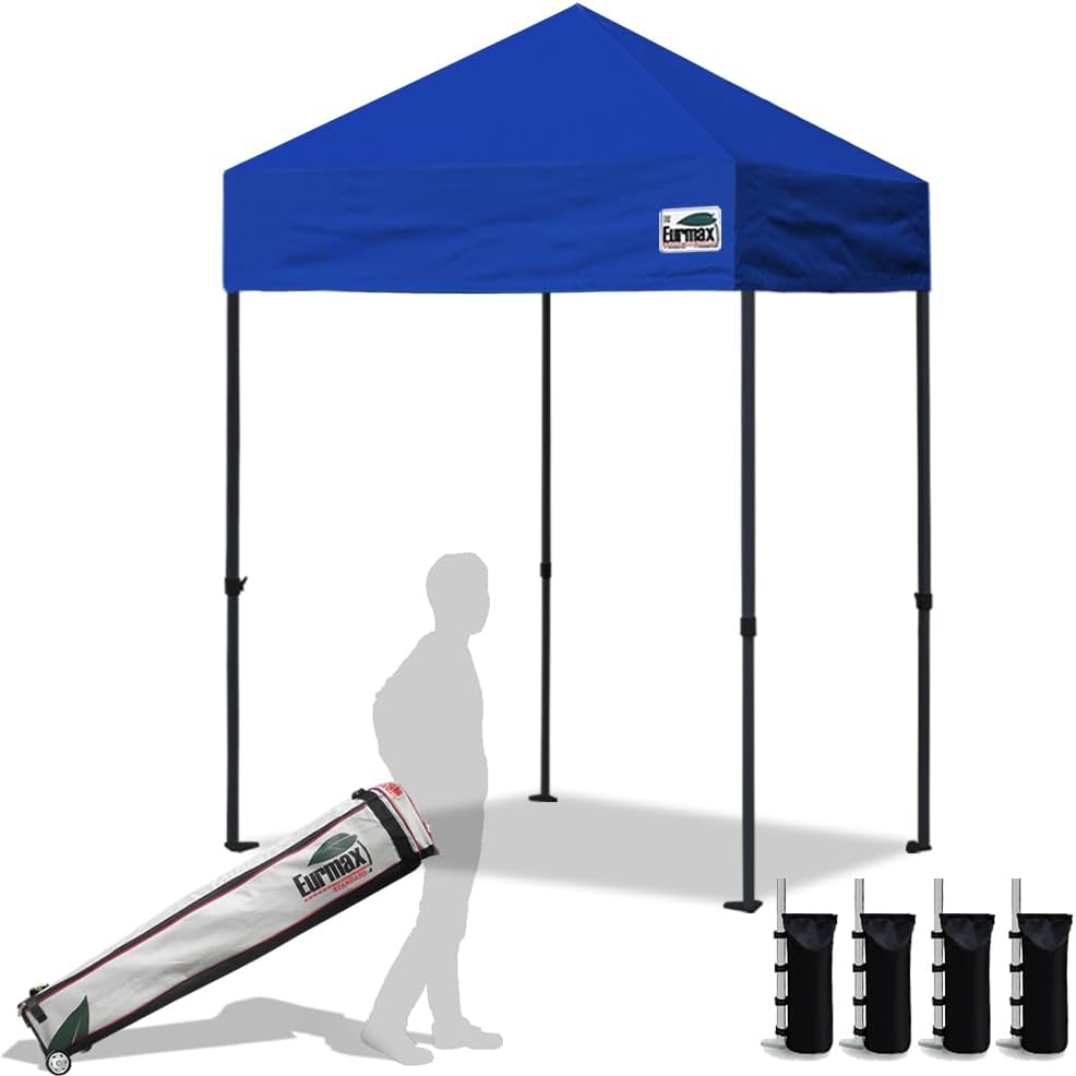 Eurmax USA 10x10ft Pop Up Canopy,Commercial Instant Tent for Outdoor Events,Patented No-Tip Rolling Storage Bag with 4 Sandbags,UV & Water Resistant,Heavy Duty Portable Shelter Gazebo,Black