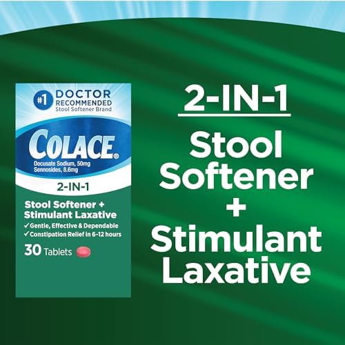 Colace 2-in-1 Stool Softener Plus Stimulant Laxative Tablets, 60 Count