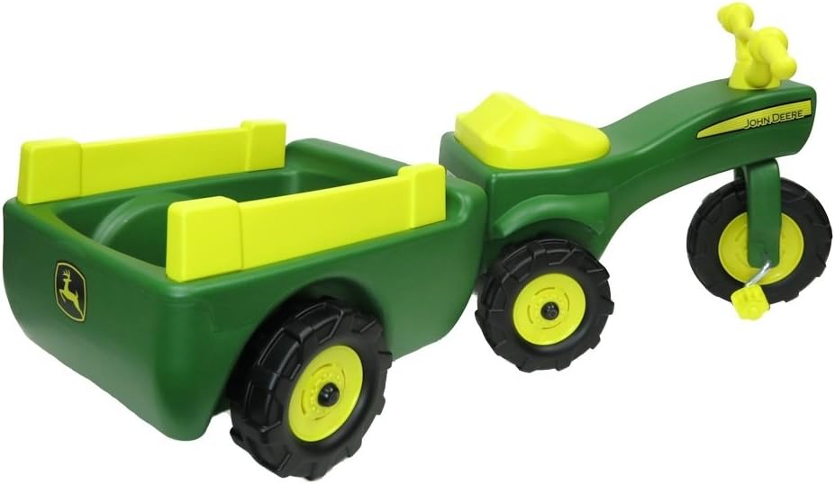 John Deere Ride On Toys Pedal Tractor with Wagon for Kids Aged 18 Months to 3 Years, Green/Yellow