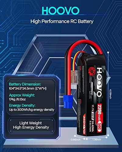 HOOVO 3S 11.1V Lipo Battery 2200mAh 50C with EC3 Plug 2pack | for RC Car Boat Truck Multi-Motor Heli Airplane Quadcopter Helicopter Hobby