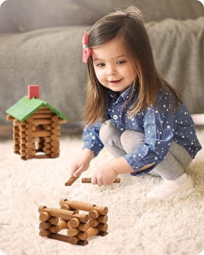 SainSmart Jr. 450 PCS Wooden Log Cabin Set Building House Toy for Toddlers, Classic STEM Construction Kit with Colorful Wood Logs Blocks for 3+ Years Old