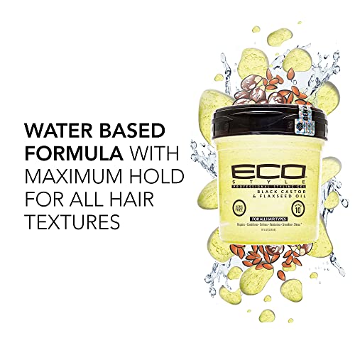 Eco Style Black Castor and Flaxseed Oil Styling Gel - Helps Nourish and Repair Damaged Hair - Promotes Healthy Scalp - Provides Superior and Weightless Hold - Delivers Long Lasting Shine - 8 oz
