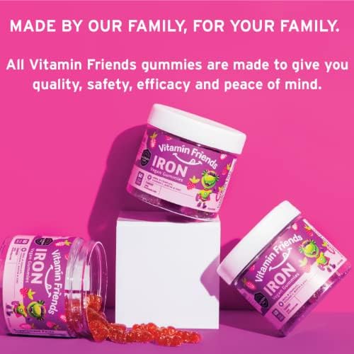 Vitamin Friends - Vegan Multivitamin & Iron for Kids - Daily Nutritional Support Gummies w/Ferrous Fumarate B-Complex, Vitamin C, Zinc