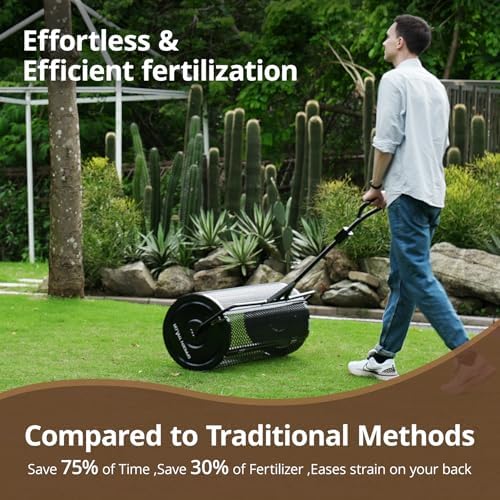 Compost Spreader 24 Inch Peat Moss Spreader with Installation Support Accessories, Metal Mesh Roller Lawn Spreader for Top Soil, Manure, Mulch, Top Dressing - Garden spreaders for lawns