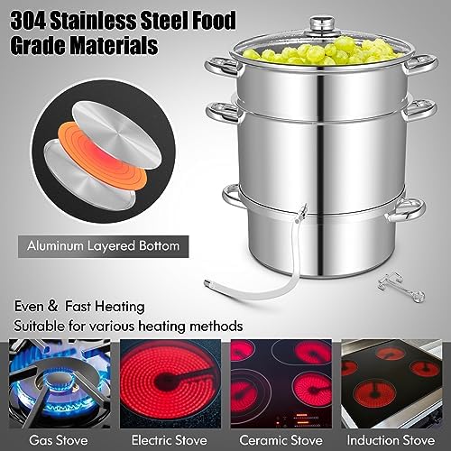 Giantex 11 Quart Juice Steamer Fruit Vegetables Juicer Steamers w/Tempered Glass Lid, Hose, Clamp