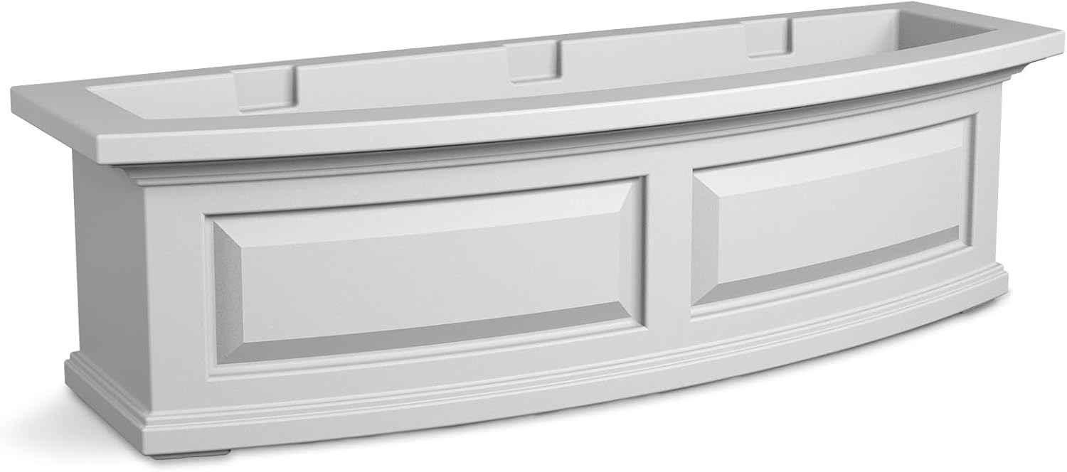 Mayne Nantucket 36in Self-Watering Rectangular Window Box Planter, White | Self-watering, All season, Fade resistant, Mounting brackets included, Built-in overflow, 15-year warranty