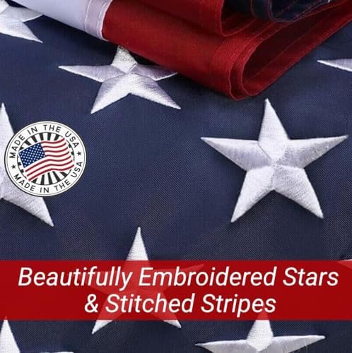 Grace Alley American Flag: 5x8 FT US Flag - 100% Made In USA - Embroidered Stars and Sewn Stripes and Brass Grommets