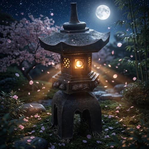 Bellaa Japanese Pagoda Garden Statue - 17” Brown Polyresin Zen Lantern Outdoor Decor