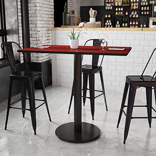 Flash Furniture 48x30" Rectangular Table and 24" Round Base, Walnut | Bar Height, Laminate, Durable Construction, Commercial Use