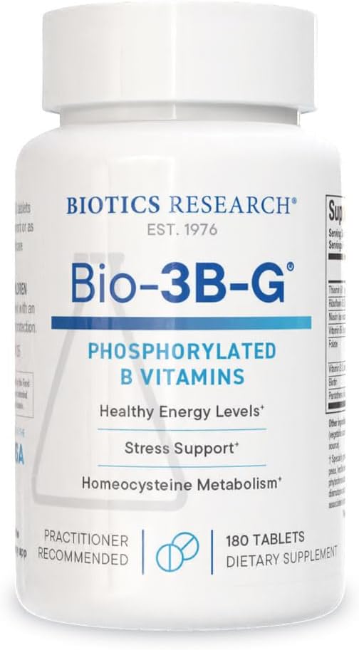 BIOTICS RESEARCH Bio-3B-G Vitamin B Complex, Vitamin B Complex Supplement for Stress, Energy and Adrenal Health Gluten Free Supplement 180 Tablets