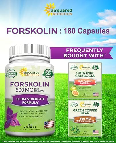 aSquared Nutrition Forskolin 500mg Per Serving Max Strength-180 Capsules, Supplement for Pure Weight Loss Fuel