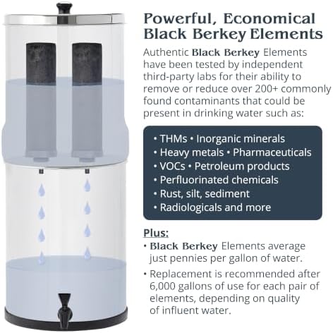 Big Berkey Gravity-Fed Stainless Steel Countertop Water Filter System 2.25 Gallon with 2 Authentic Black Berkey Elements BB9-2 Filters