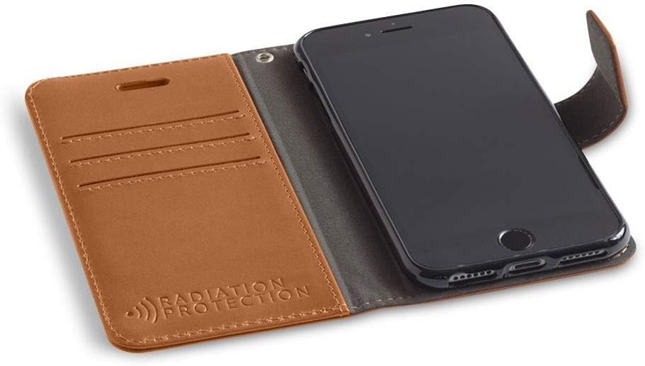 SafeSleeve EMF Blocking Wallet Case for iPhone 6/7/8, Black | EMF Blocker, Card Data Protection, Magnetic Closure, Leather Folio Protection for Daily Use