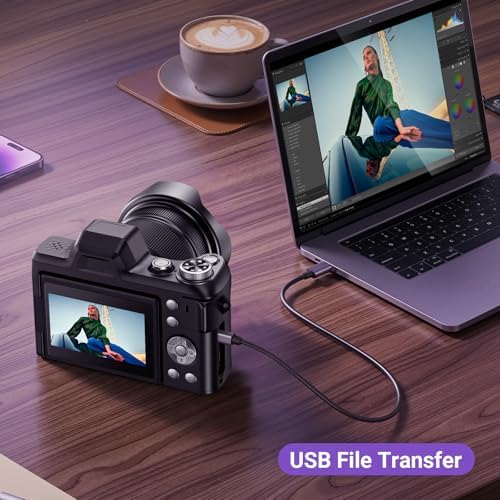 4K Digital Camera for Photography, 56MP Autofocus Vlogging Camera for YouTube Travel, 3" 180°Flip Screen & Lens Hood 16X Zoom
