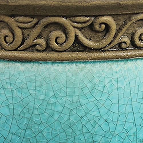 Southern Patio Cadiz 8 Inch Diameter Crackled Glazed Ceramic Indoor Outdoor Garden Planter Pot Urn with Saucer for Flowers, Herbs, and Plants, Teal