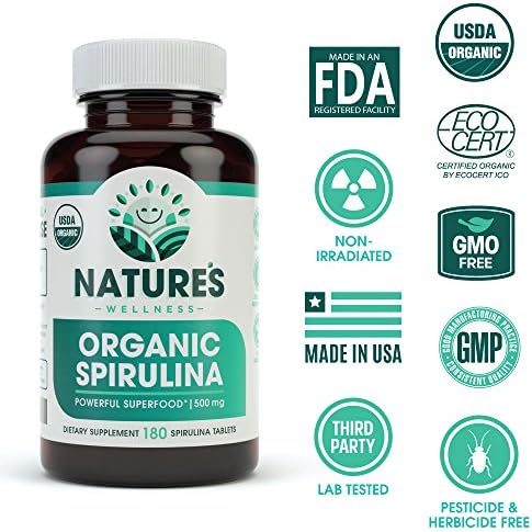USDA Organic Spirulina Tablets - Non-GMO Green Superfood Supplement: 3000mg of Fresh Blue Green Algae, Vegan, Gluten Free, Sustainably Grown