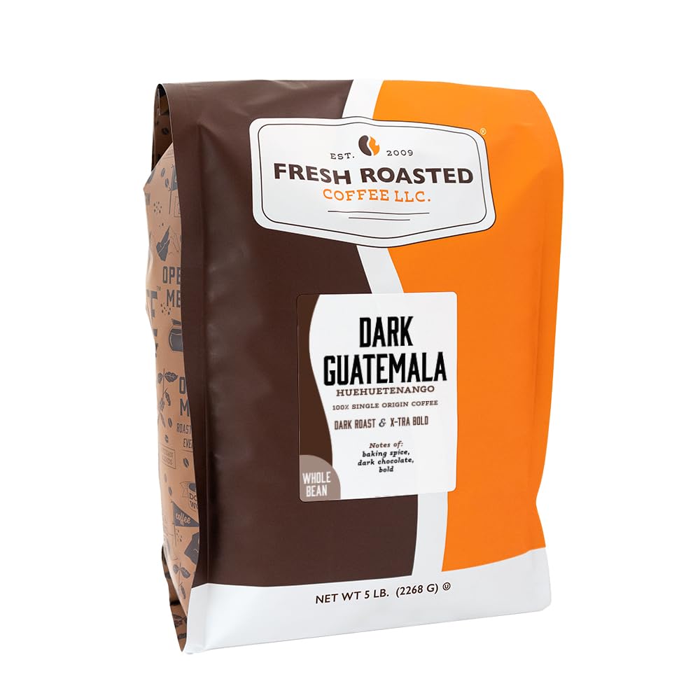 Fresh Roasted Coffee, Dark Brazil Whole Bean Coffee, Med-Dark Roast, Kosher, 5 lb (80 oz)