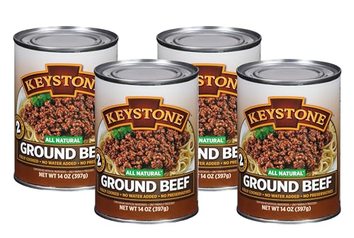 Keystone Meats All Natural Heat and Serve Ground Beef 14 oz – Fully Cooked Canned Meat – Ready to Eat – 5-Year Shelf Life – Pantry Staple for Everyday Meals, Emergency Survival Canned Food – Made in USA – Pack of 3