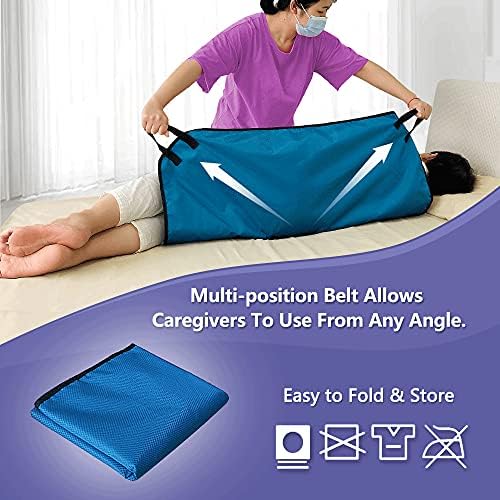 NEPPT Positioning Pad Draw Sheet Patient Transfer Board Lift Sheet Slide Protective Hospital Bed Mat with Handles for Incontinence, Bariatric, Elderly - Reusable & Washable (Blue-39" x 46")