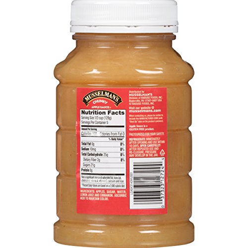 Musselman's Home Style Chunky Apple Sauce - low calorie, gluten free snack, low sodium, kosher, fat-free, no cholesterol, no high fructuse corn syrup, from 100% fresh American Grown Apples. (24oz x 12)