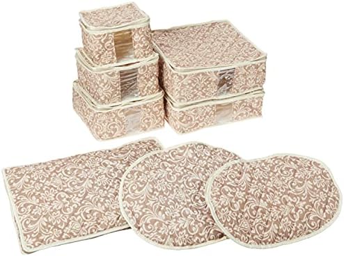 8-Piece Storage Containers Set – China, Navy, Quilted, Stackable Dish & Plate Protectors – Glass & Dinnerware Organizer Lids – Kitchen Storage for Meal, Tupperware, Glass Containers & Food Storage